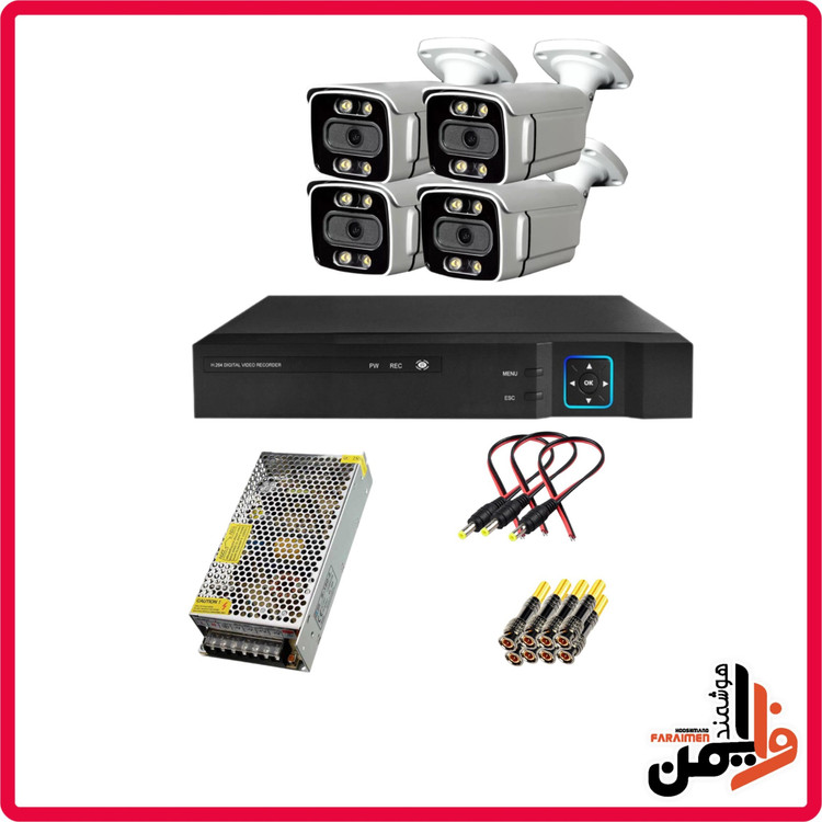 پکیج دوربین مداربسته ۴ کانال دید در شب رنگی با هارد ۵۰۰ گیگ و کابل ۴۰ متر