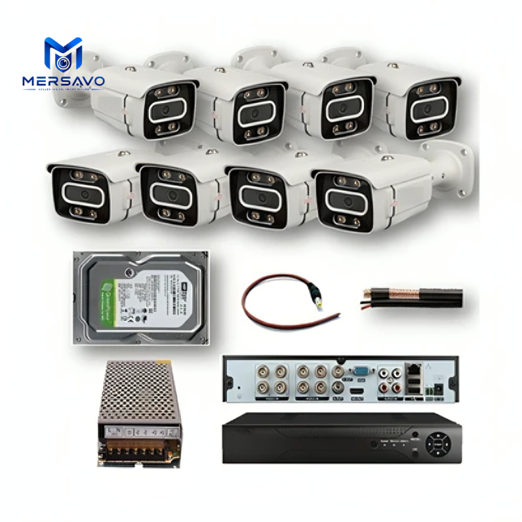 پکیج ۸ عددی دوربین مداربسته فول اچ دی با تشخیص چهره مناسب کارخانه و ساختمان